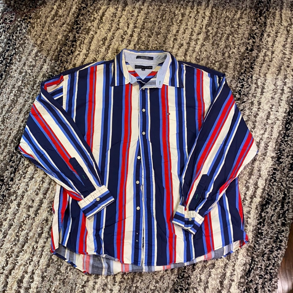 Men’s retro Tommy Hilfiger dress strip shirt XXL